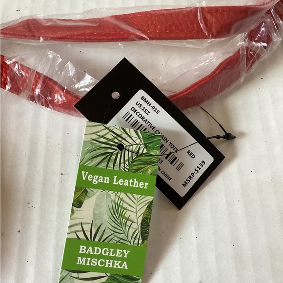 Badgley Mischka Red Chain Satchel Tote Bag New with Tags - Picture 4 of 6